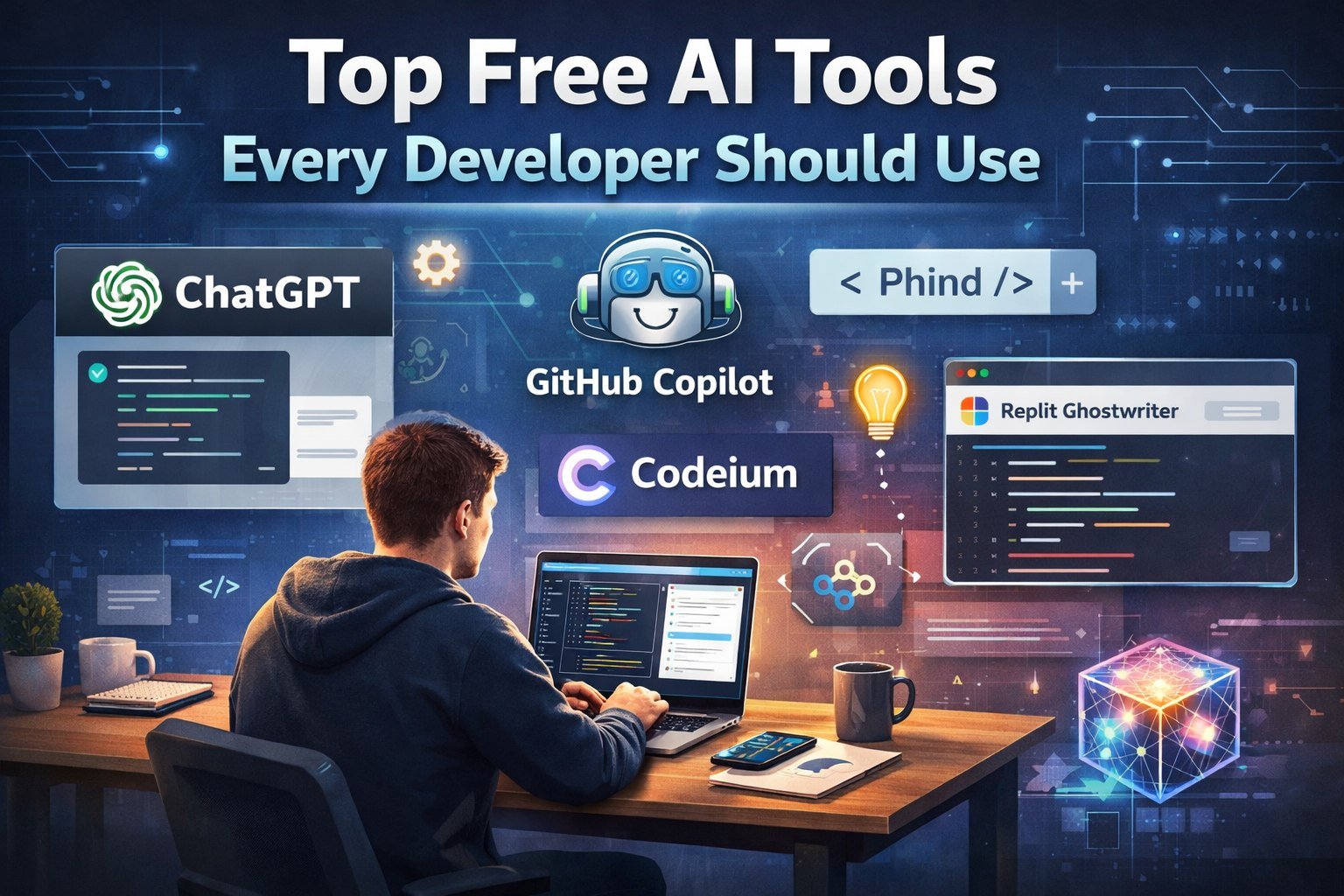 Top free AI tools for developers including ChatGPT Copilot Codeium