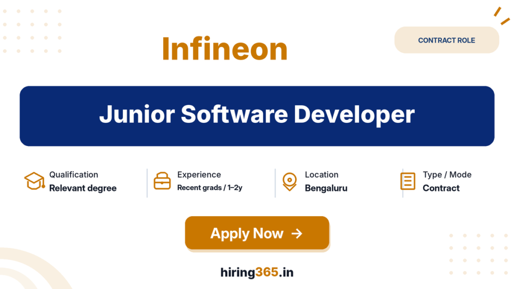 Infineon Hiring Junior Software Developer in Bangalore – Recent Graduates & 1–2 Years