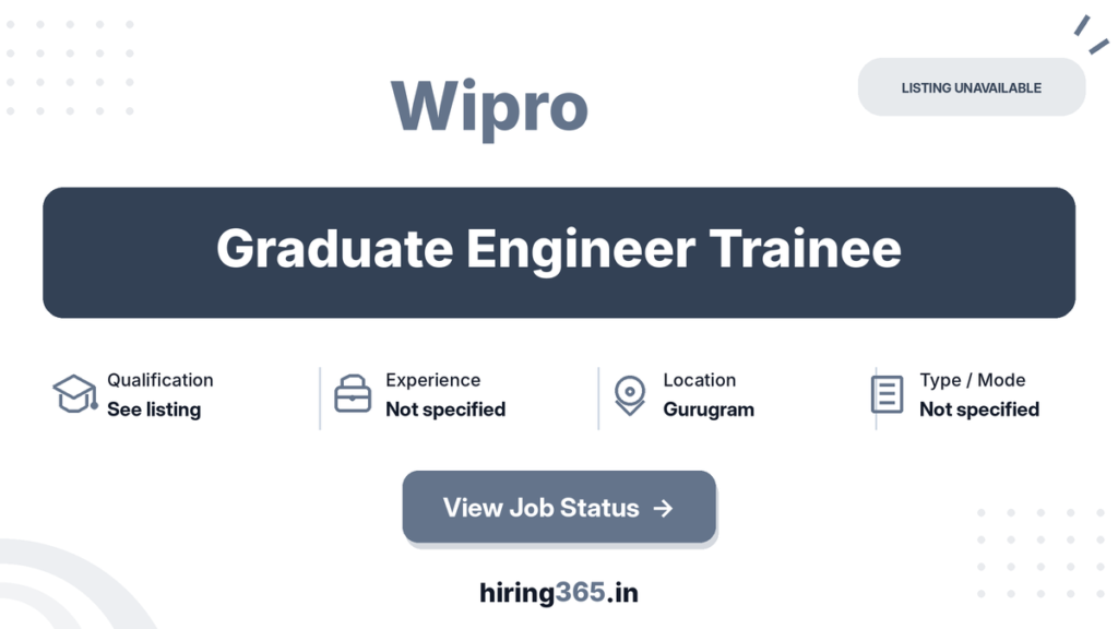 Wipro Graduate Engineer Trainee Hiring in Gurugram – Testing Role