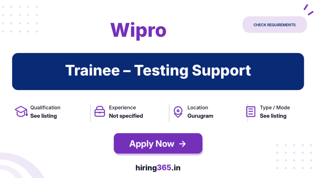Wipro Trainee Hiring in Gurugram – Testing Support Role (September 2026 Posting)