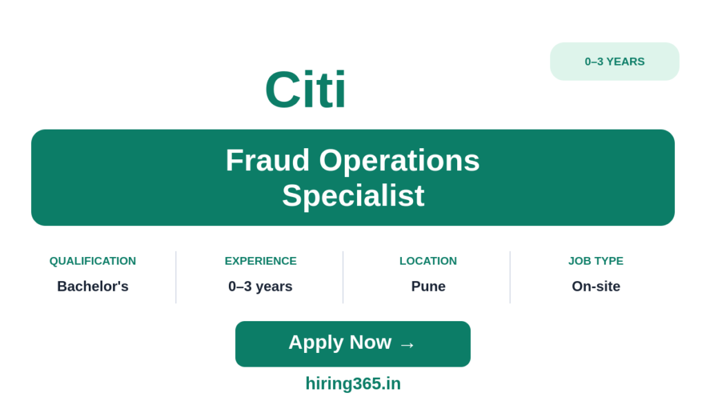 Citi Fraud Operations Specialist Hiring in Pune | 0–3 Years
